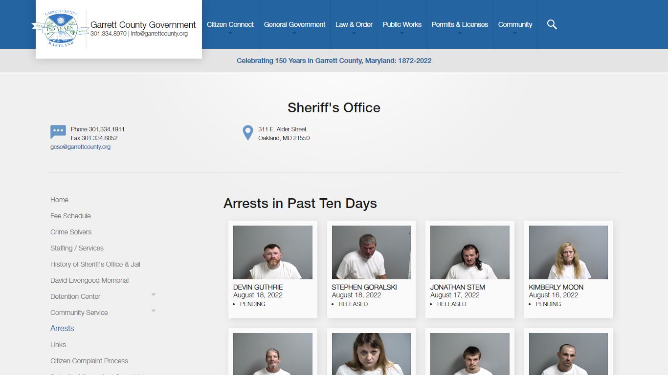 Arrest Log - Garrett County Government