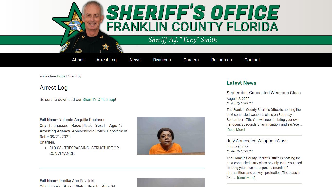 Franklin County Florida Sheriff's Office - Arrest Log