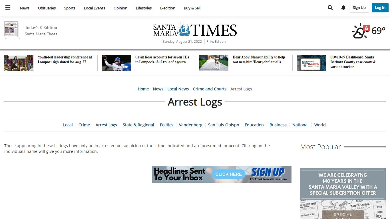 Arrest Logs | santamariatimes.com